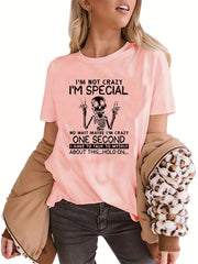 Halloween Skull & Letter Graphic Tee Crew Neck Casual Sports T shirts