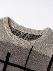Knitted Block Sweater Men's Casual Warm Crew Neck Pullover For Men