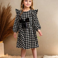 Girl's Houndstooth Bow Midi Dress