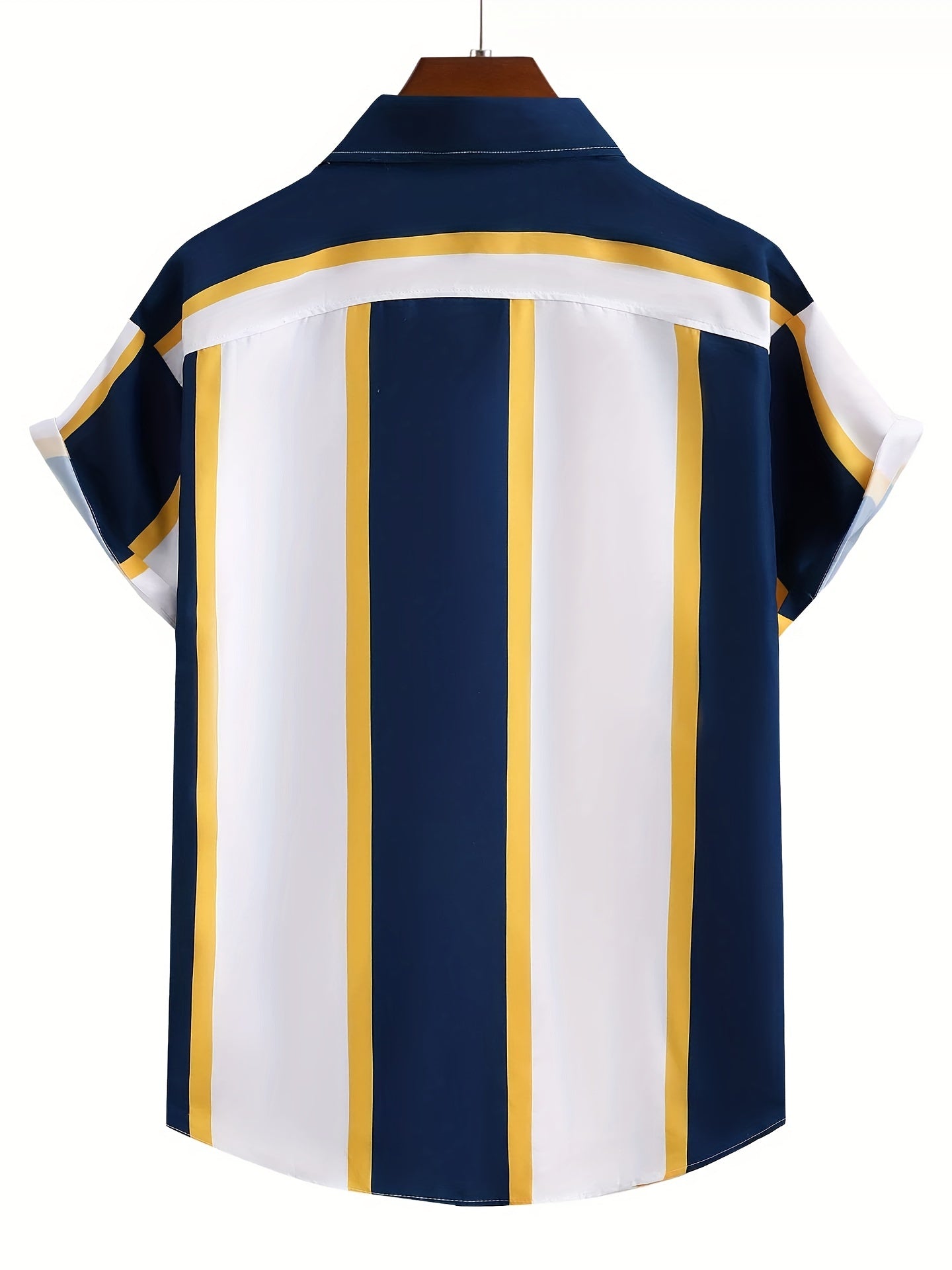 Men's Stripe Print Casual Short Sleeve Shirt for Summer Vacation