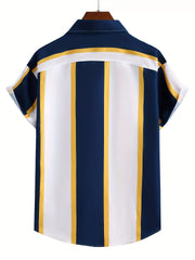 Men's Stripe Print Casual Short Sleeve Shirt for Summer Vacation