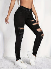 Distressed Slim Fit Skinny Jeans High Stretch Denim Pants