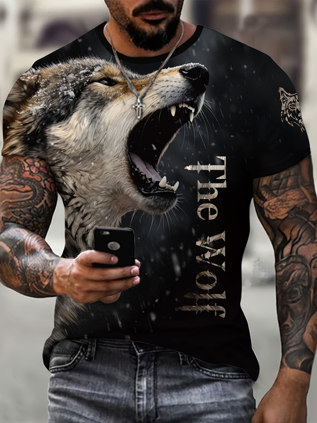Wolf 3d Pattern Print Men's Short Sleeve T shirt Graphic Tee