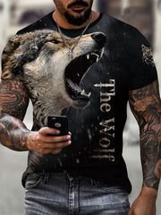 Wolf 3d Pattern Print Men's Short Sleeve T shirt Graphic Tee