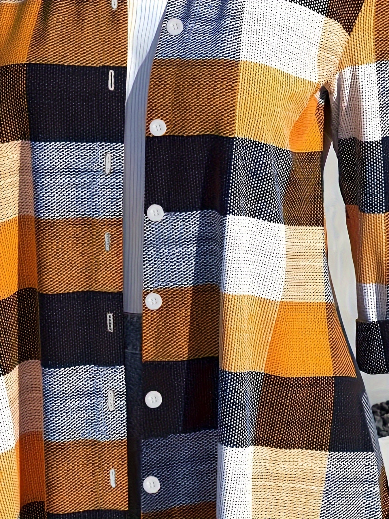 Plus Size Colorblock Grid Print Button Up Roll Sleeve Blouse