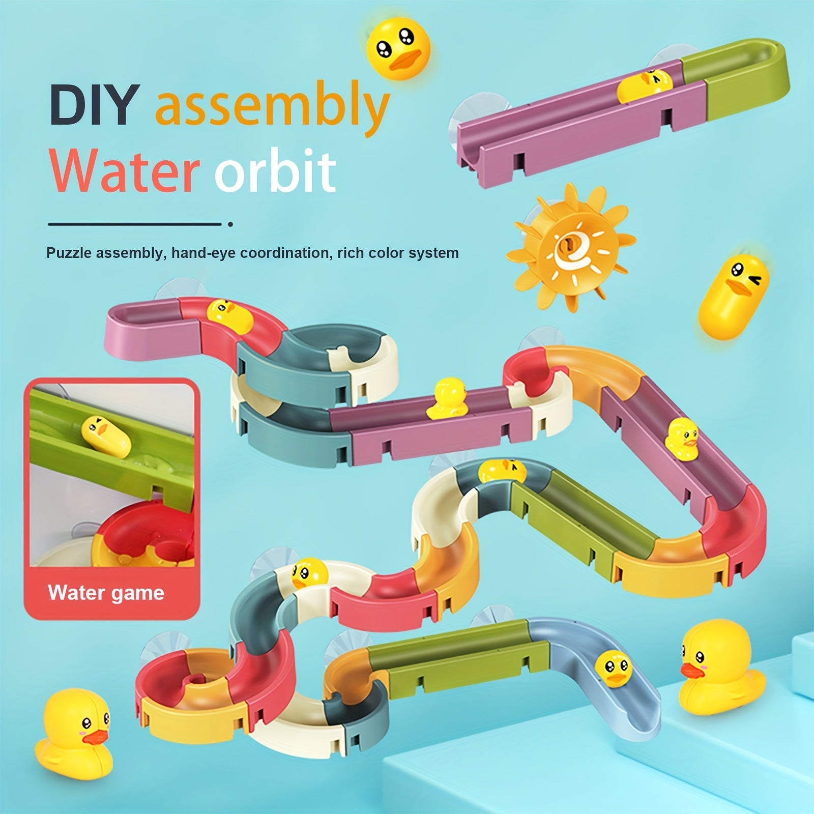 Duck Slide Bath Toys For Kids DIY Wall Track Building Set