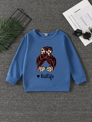 Girls' Leopard Portrait Crew Neck Sweatshirt Pullovers Kids Long Sleeve Tops