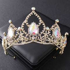 Golden Rhinestone Crown Headband Wedding Bride Hair Tiara