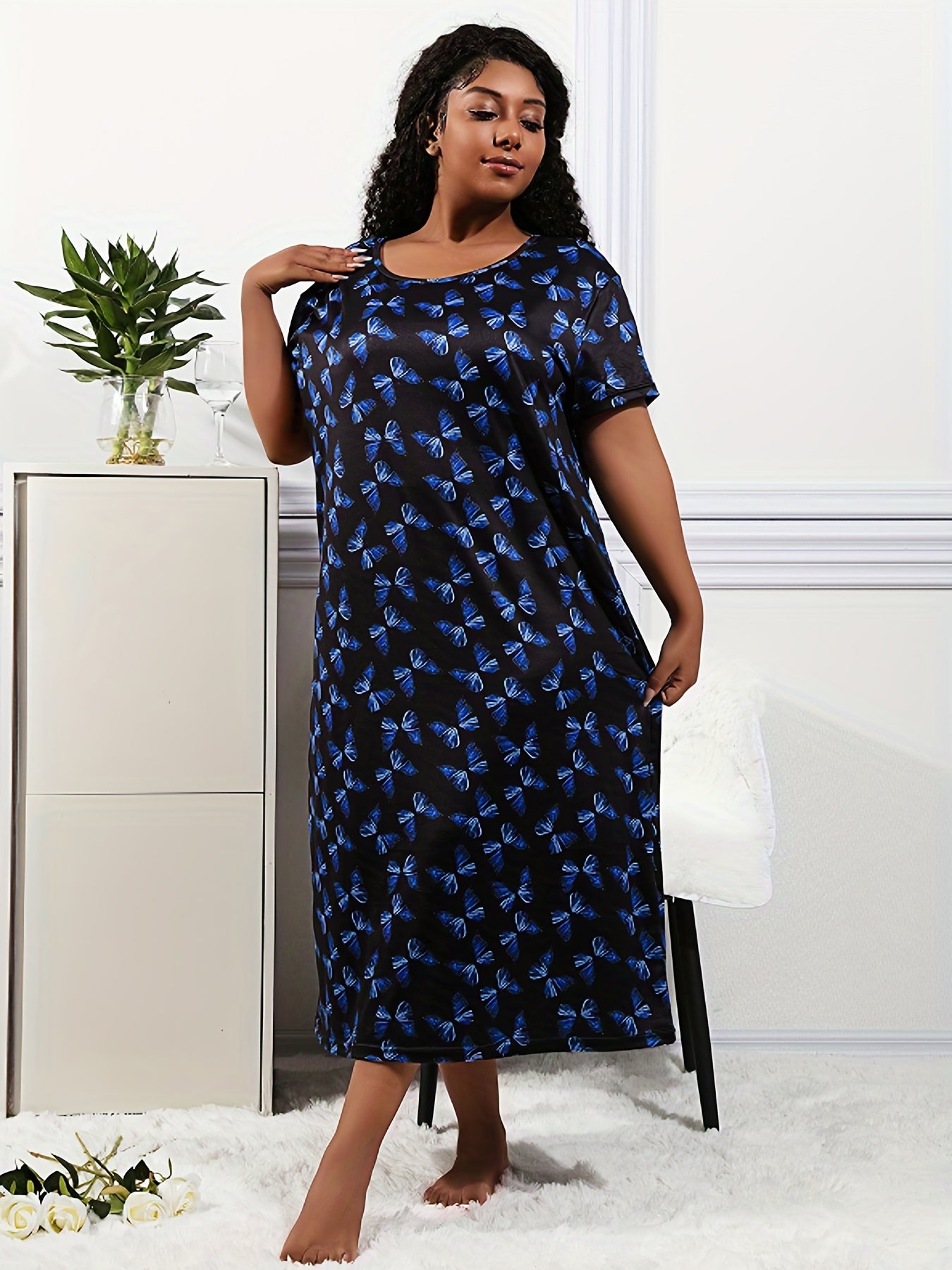 Butterfly Print Casual Loungewear Dress