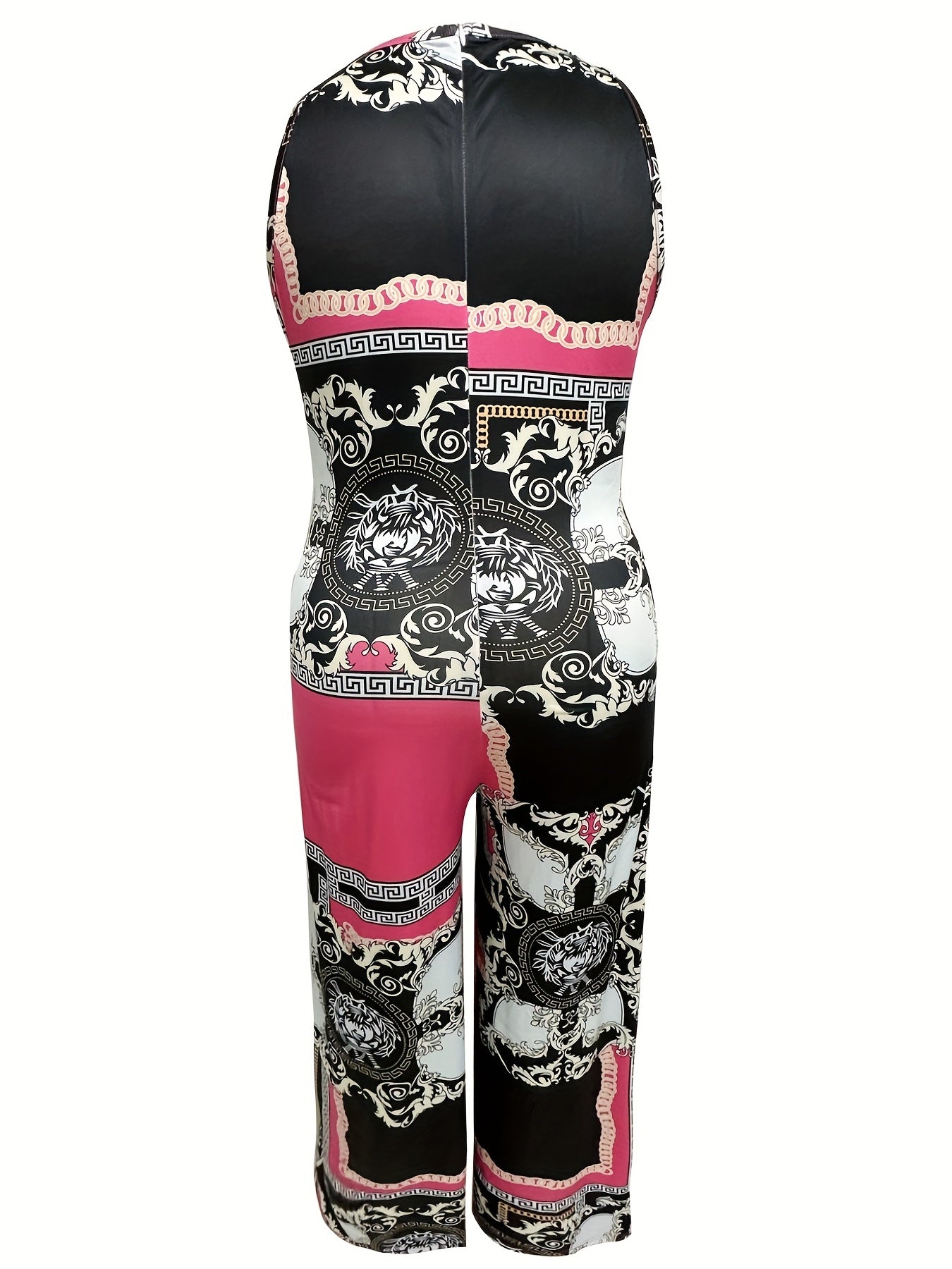 Abstract Print V Neck Wide Leg Cami Jumpsuit