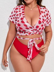 Strawberry Print Swimsuit Set Women's High Stretch 2pcs Set