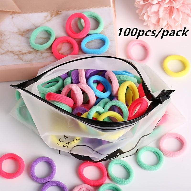 100 200pcs Mix Hair Elastics Ties Thick Stretchy Rubber Band Ponytail Holder