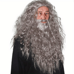 Mad Scientist Costume Wig Grey Long Wizard Wig And Beard