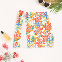 Floral Print Sexy Cover Up Skirt Ring Linked Split Beachwear Cover Up Skirt