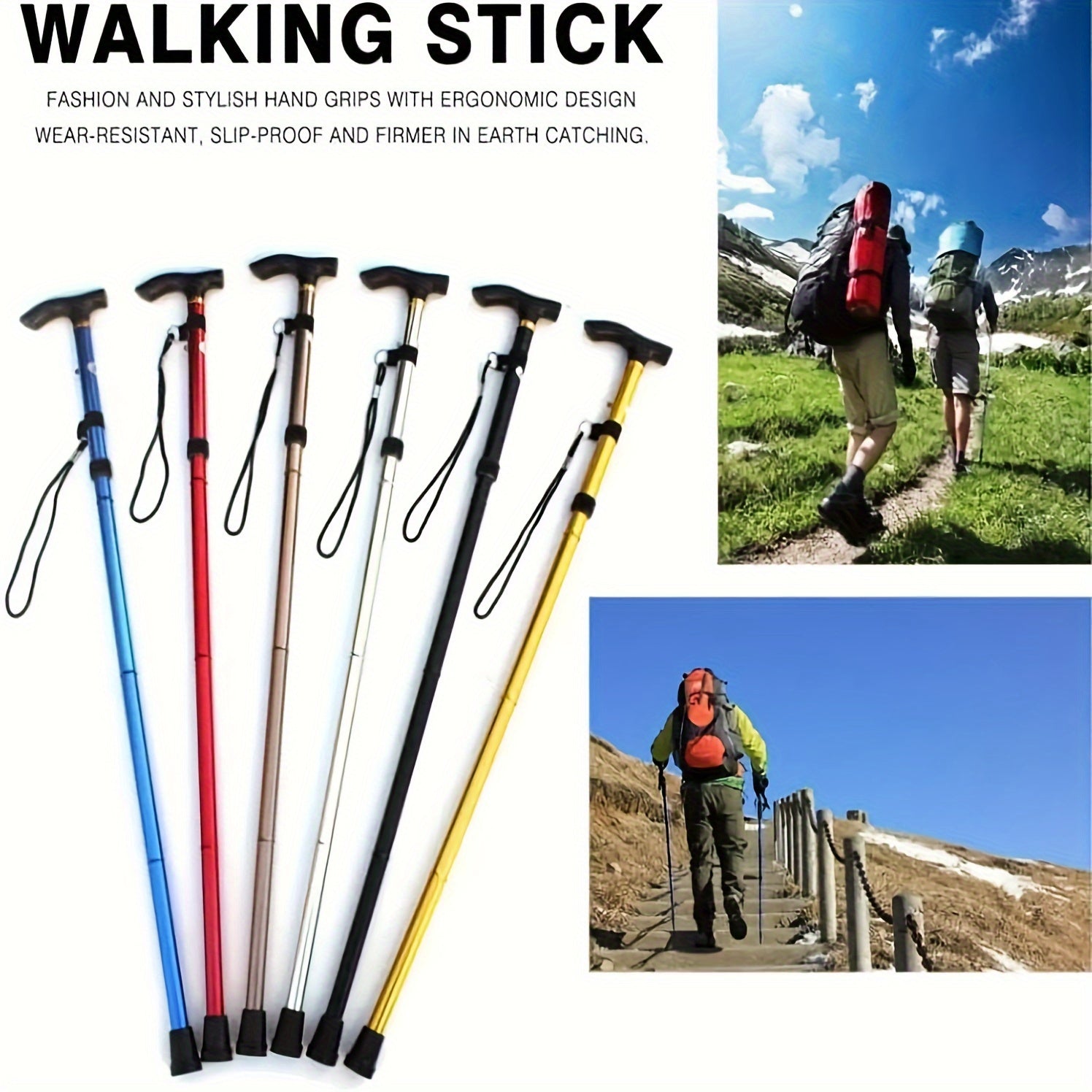 Adjustable Folding Hiking Trekking Pole Lightweight Aluminum Alloy Stick