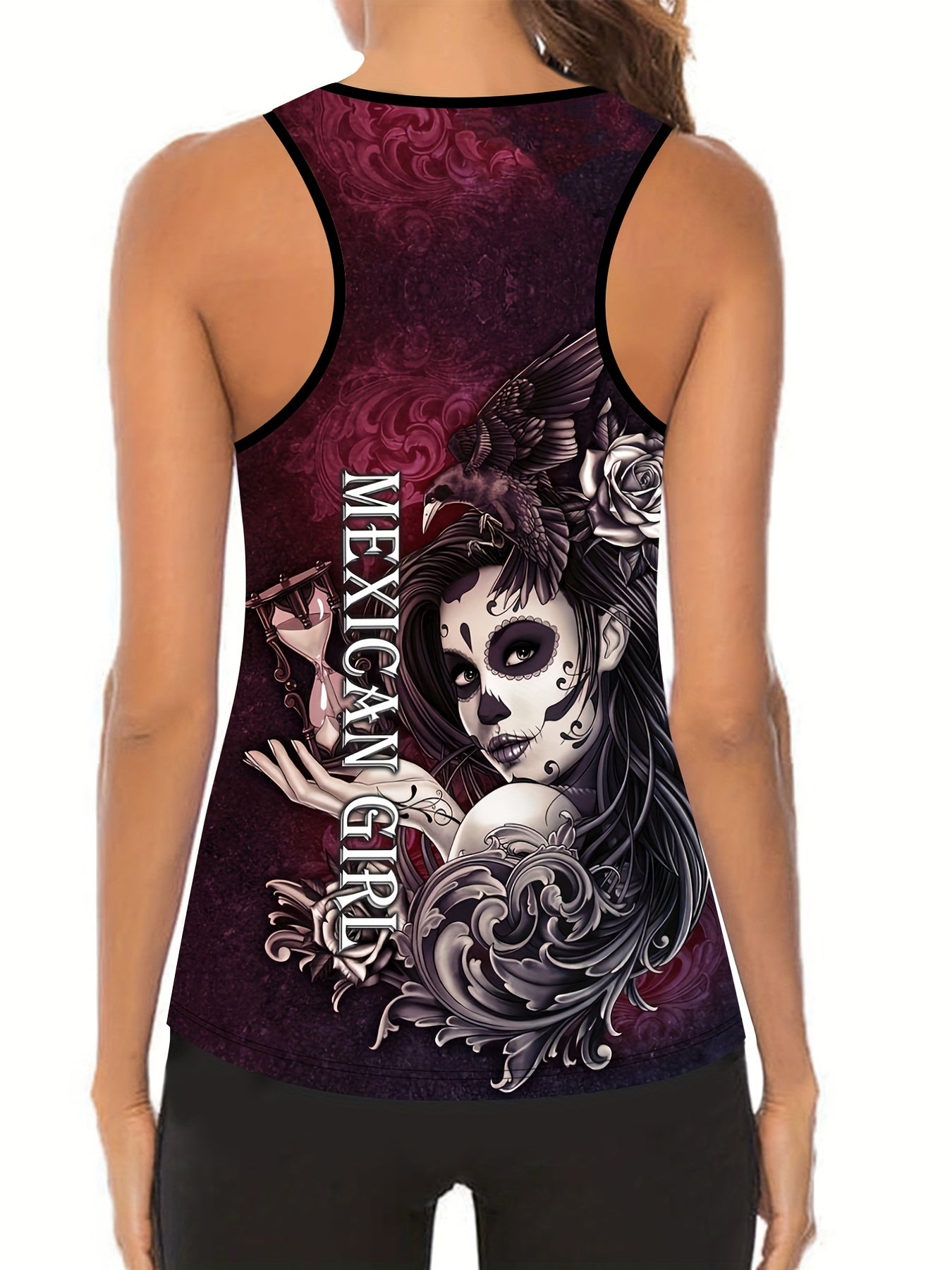 Gothic Cartoon Print Tank Top & Yoga Pants Fitness Outfit Set