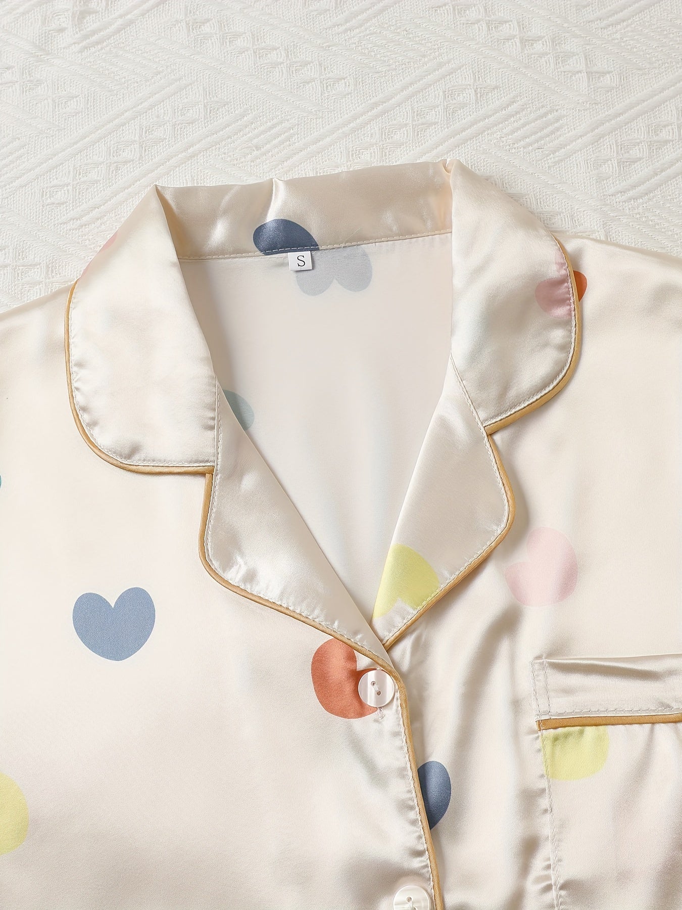 Heart Print Pajama Set Short Sleeve Top & Shorts Women