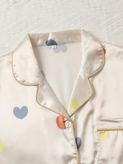 Heart Print Pajama Set Short Sleeve Top & Shorts Women