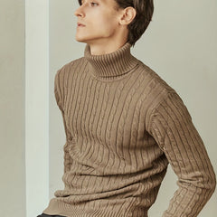 Men's Turtle Neck Knit Sweater Casual Mid Stretch Pullover