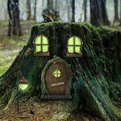 4pcs Fairy Welcome Door and Window Lamps Set Resin Fairy and Gnome House