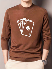 Poker Cards Print Crew Neck Pullover Sweater for Men