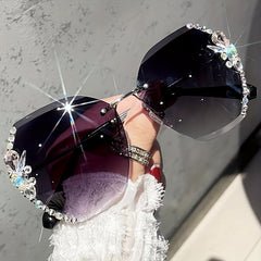 Polygon Gradient UV400 Sunglasses Rhinestone Rimless