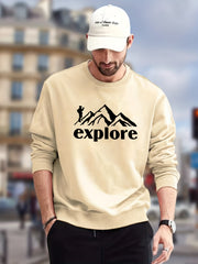 Graphic Mountain Print Sweatshirt Men's Casual Crew Neck Pullover Sweatshirt