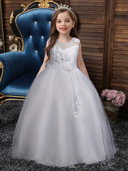 Girls Princess Dress Sleeveless Flower Embroidery Mesh Tutu Dress