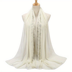 Chiffon Scarf Rhinestone Leaf Decor Hijab Classic Shawl