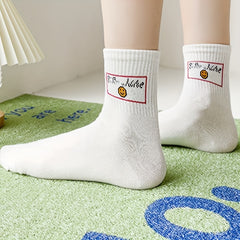 5 Pairs Letter Print Sports Socks Breathable Mid Tube Women's Stockings