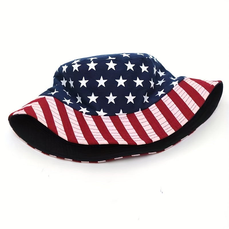 American Flag Print Bucket Hat Reversible Patriotic Fisherman Cap