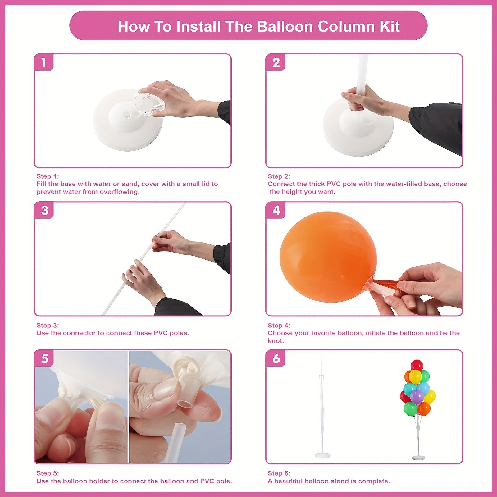 Balloon Column Stand Kit with Colorful Balloons Base and Pole
