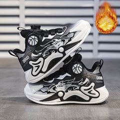 Boys Basketball Shoes with Rotating Buckle Warm Plush Lining