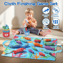 Kids Cloth Fishing Toys 2 Rods 18 Fish Cups Educational Set