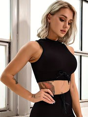 Sexy Sleeveless Crop Top Drawstring Detail Yoga Tank