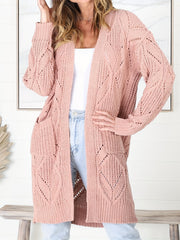 Solid Knit Long Sleeve Cardigan With Pockets
