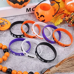 8pcs Retro Halloween Silicone Wristbands Bracelets Pumpkin Ghost Bat Fun