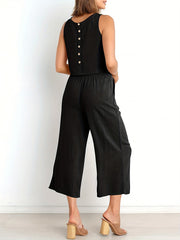 Solid Tank Top & Wide Leg Pants 2 Piece Set