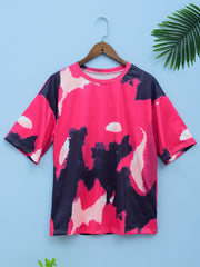 Pink Print Loose Short Sleeve T-Shirt for Sports Fitness Yoga Running