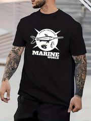 Men's Fish Print Crew Neck Active T-shirt for Summer