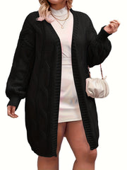 Women's Plus Size Casual Cardigan Solid Jacquard Lantern Sleeve