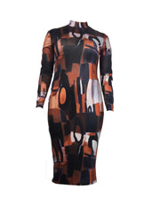 High Neck Long Sleeve Bodycon Dress