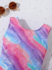 Girls Multicolor Graphic Swimsuit Romper Sleeveless Gymnastics Dance Bike