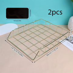 2pcs Iron File Storage Basket Office Table Supplies Metal Data Shelf Storage