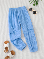 Girls' Cotton Linen Jogger Pants with Pockets