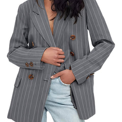 Striped Print Lapel Blazer Open Front Long Sleeve Outerwear