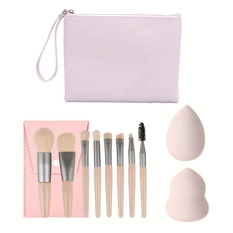 8pcs Makeup Bag and Tool Set Waterproof Portable with Brushes and Wet/Dry Makeup