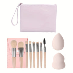 8pcs Makeup Bag and Tool Set Waterproof Portable with Brushes and Wet/Dry Makeup