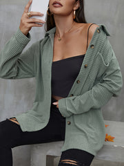 Solid Waffle Pattern Button Up Long Sleeve Shacket