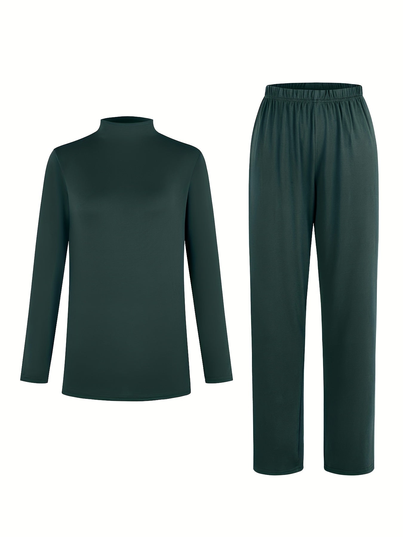 Mock Neck Long Sleeve Top & Wide Leg Pants Set Women's Clothing